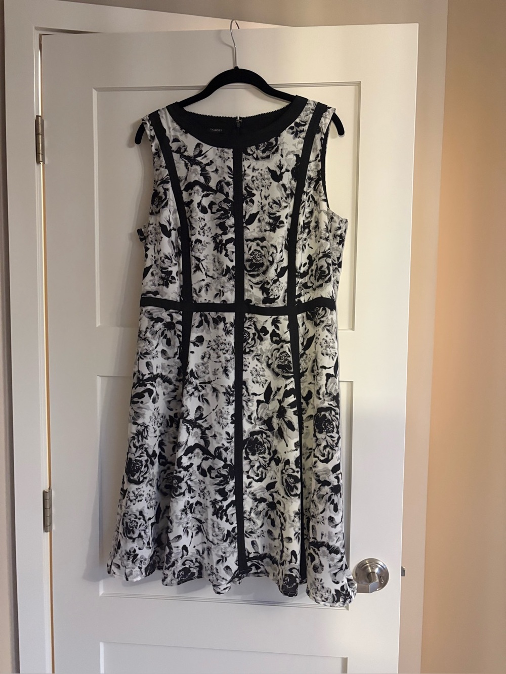 Talbots Black and White Floral Midi Fit-and-Flare Dress